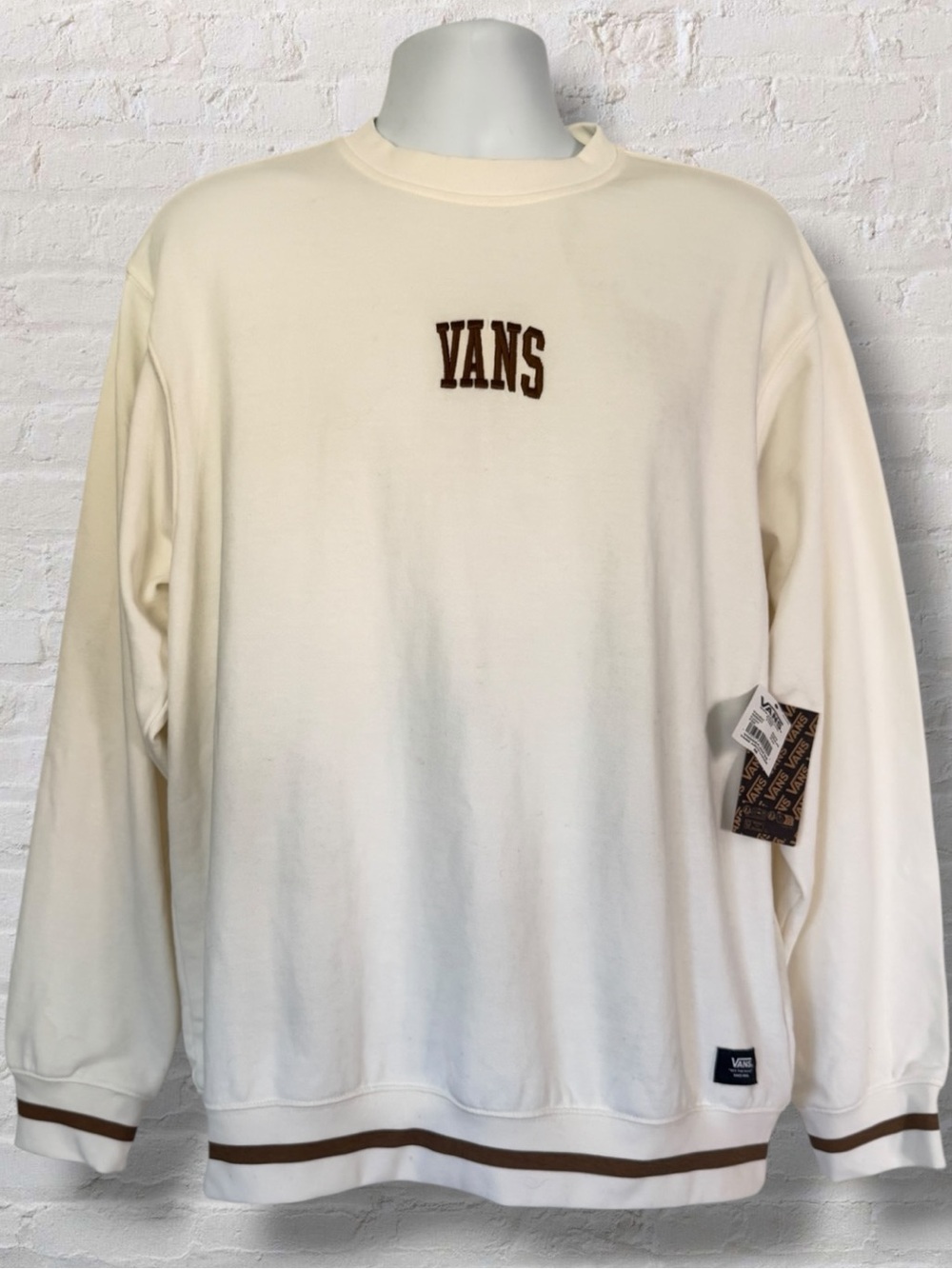 NWT Vans Arch Loose Crew Sweatshirt Marshmallow Cream Men’s Medium Skate - Picture 4 of 11
